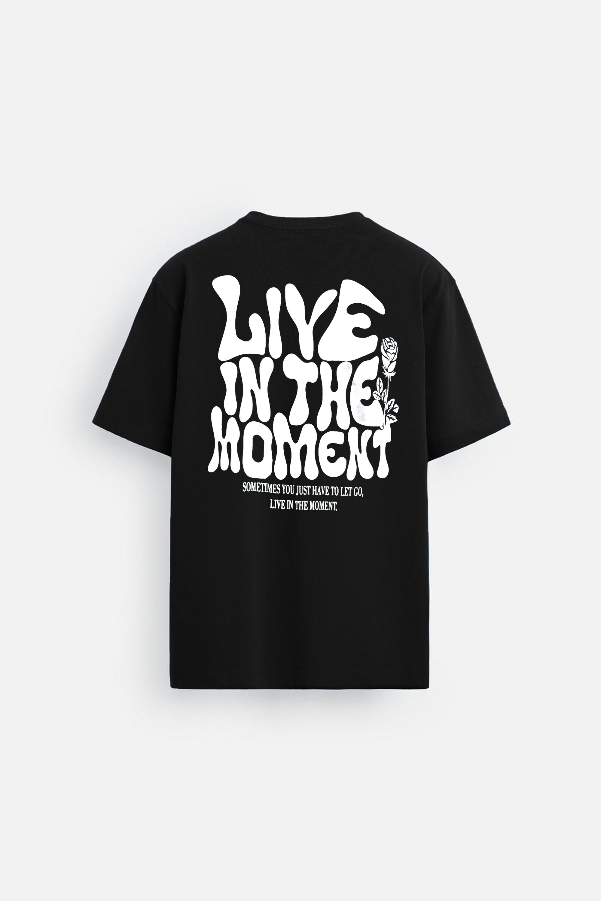 Black Men's Oversized "Live In The Moment" Graphic T‑Shirt | 100% Cotton Casual Wear