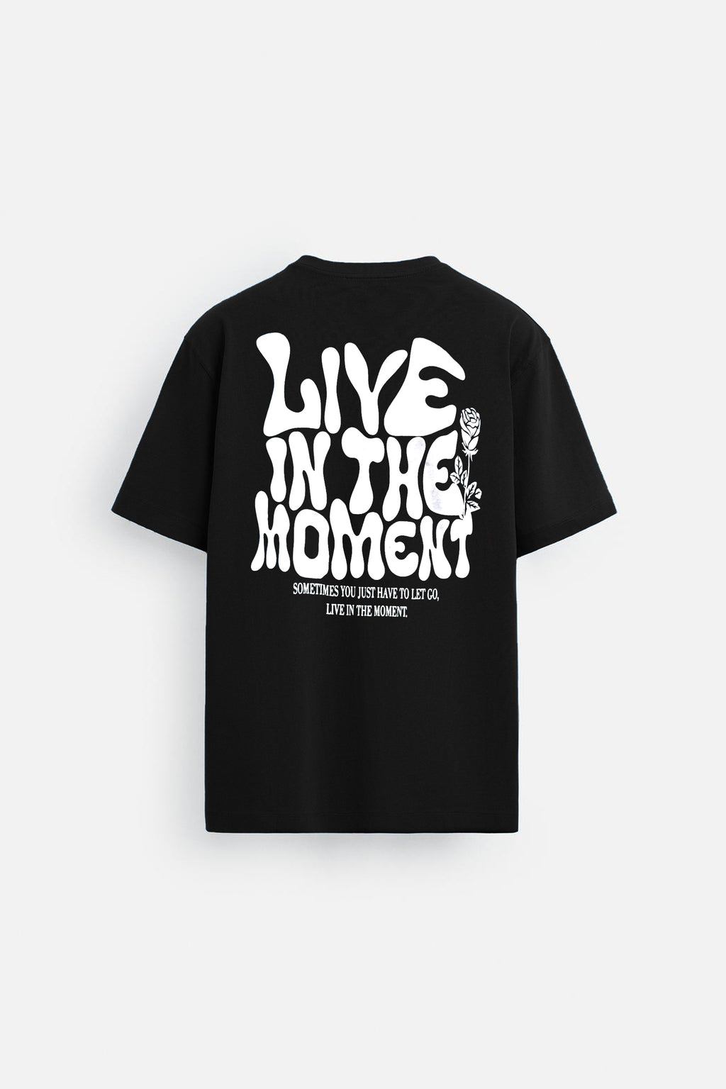 Black Men's Oversized "Live In The Moment" Graphic T‑Shirt | 100% Cotton Casual Wear