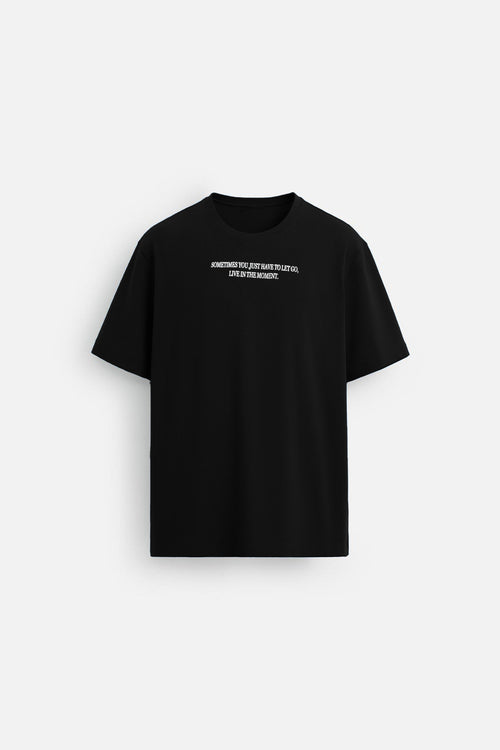 Black Men's Oversized "Live In The Moment" Graphic T‑Shirt | 100% Cotton Casual Wear