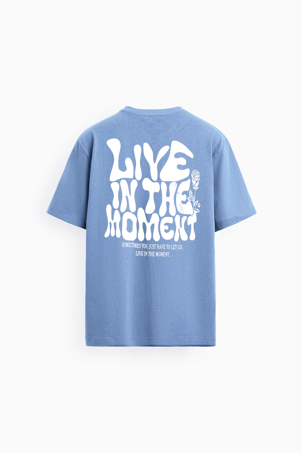 Sky Blue Men's Oversized "Live In The Moment" Graphic T‑Shirt | 100% Cotton Casual Wear