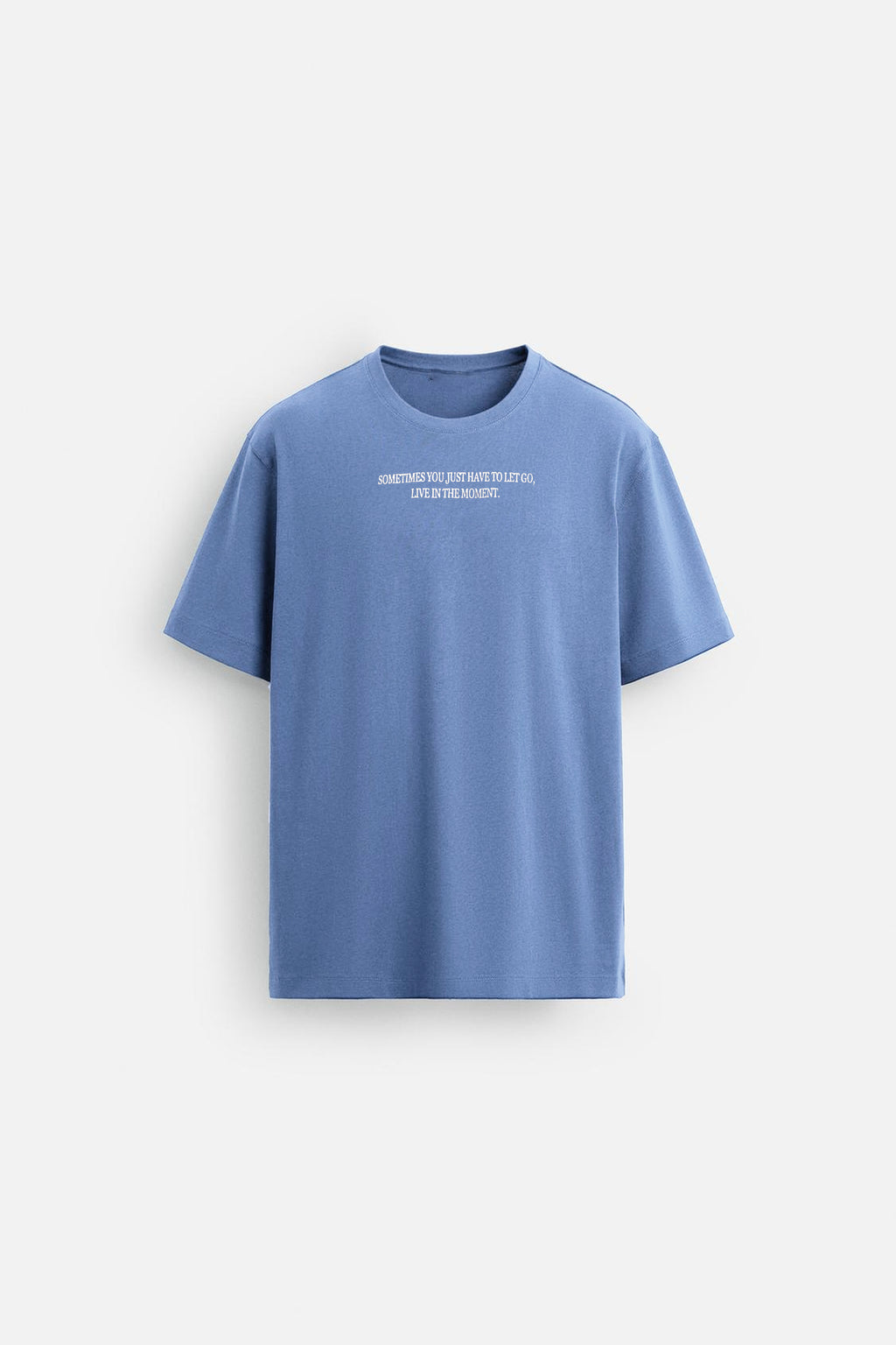 Sky Blue Men's Oversized "Live In The Moment" Graphic T‑Shirt | 100% Cotton Casual Wear